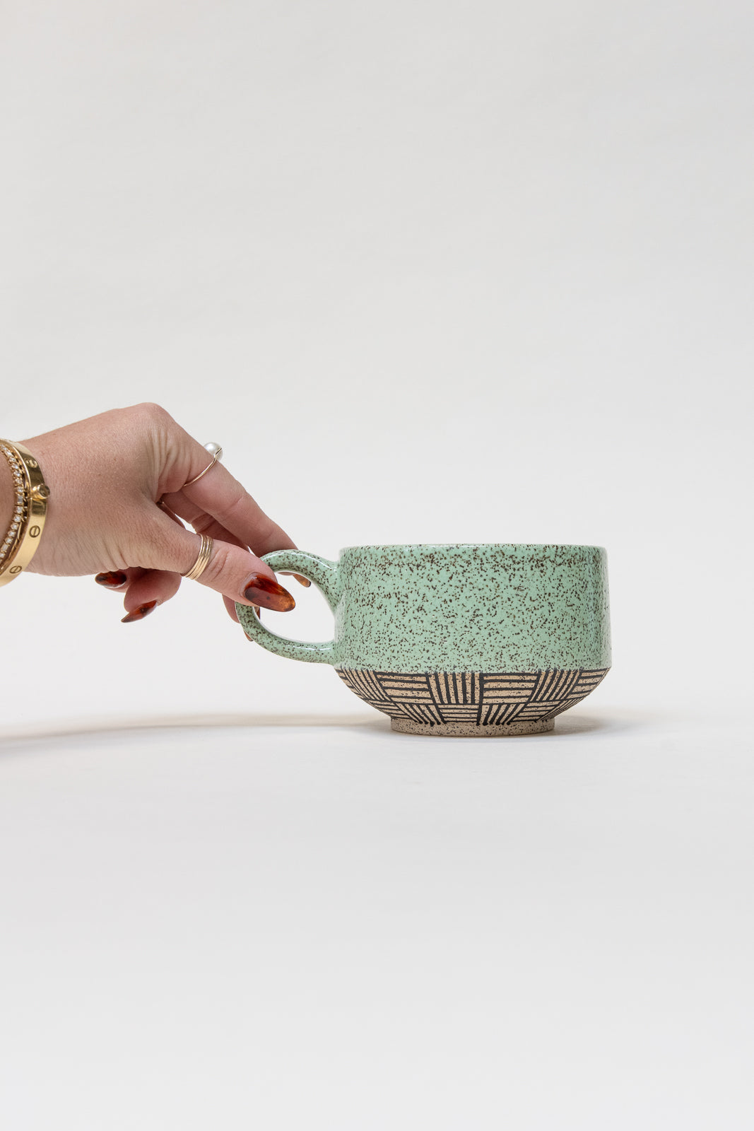 Speckled Stoneware Mug with hand painted pattern