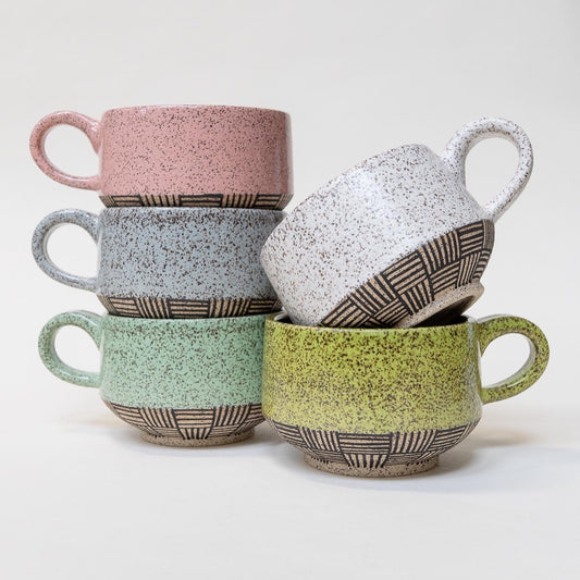 Speckled Stoneware Mug with hand painted pattern